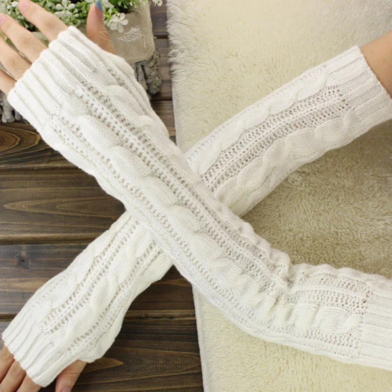 Top Trends: New 1 Pair Knit Gloves Autumn Winter Fashion Women Arm Wrist Sleeve Hand Warmer Girls Long Half Black Mittens Fingerless Gloves Shoppable Styles