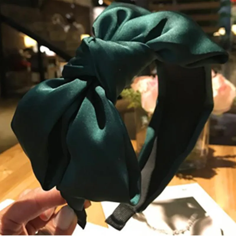 Top Trends: Dark Green Satin Bowknot Headband For Ladies Elegant Headdress Women Hair Accessories Solid Silk Bow Knotted Hairband Wide Shoppable Styles