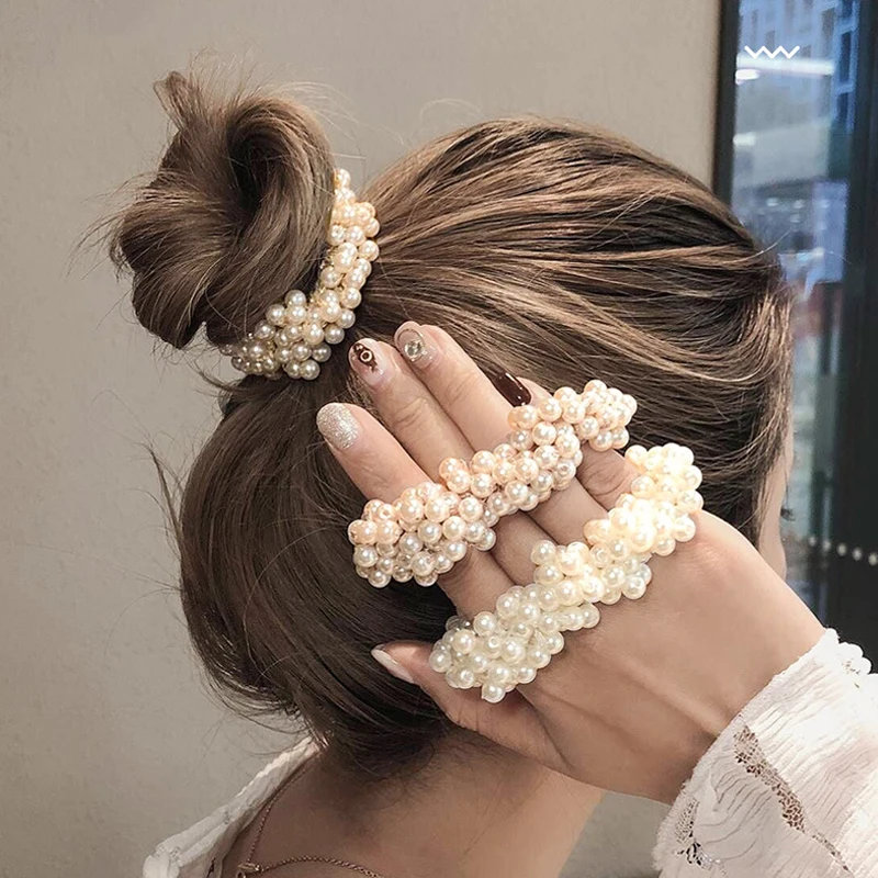 Top Trends: 14 Colors Woman Elegant Pearl Hair Ties Beads Girls Scrunchies Rubber Bands Ponytail Holders Hair Accessories Elastic Hair Band Shoppable Styles