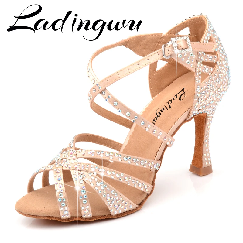 Top Trends: Ladingwu Dance Shoes Satin Women Party Shining Rhinestones Soft Bottom Latin Dance Shoes Woman Salsa Dance Shoes Heel 6CM-10CM Shoppable Styles