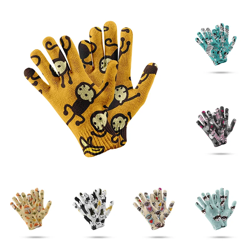 Top Trends: Cartoon Monkey Fox Garden Gloves 3D Printed Cute Harajuku Women Men Stretch Knit Mittens Anti Slip Windproof Spring Ride Gloves Shoppable Styles