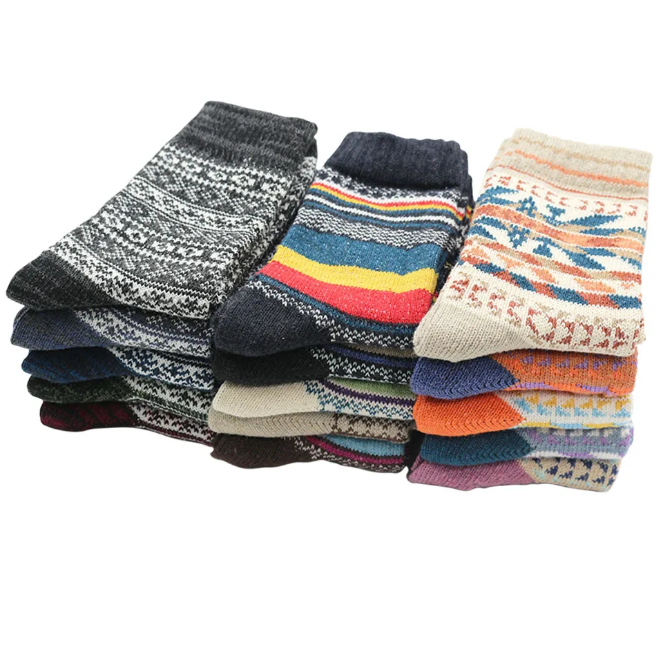 Top Trends: Winter Men&#039;s Wool Socks Harajuku Retro Warm Thick Comfortable Knitted Casual Striped Socks 5 Pair Shoppable Styles