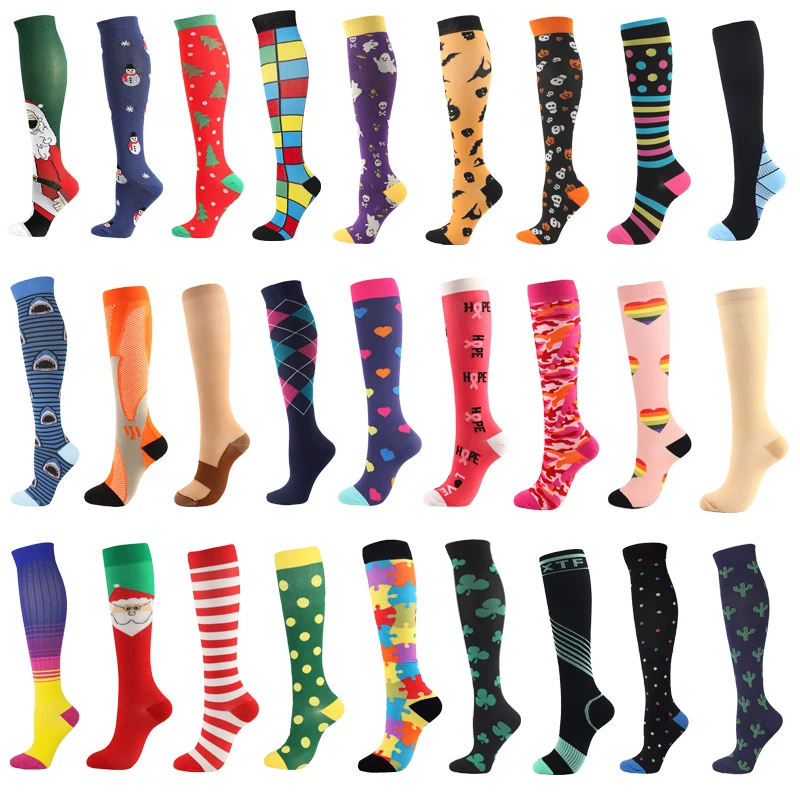 Top Trends: Unisex Compression Stockings Christmas Cartoon Shaping Leg Muscle Pressure Soothing Nylon Funny Exercise Women Men Socks Shoppable Styles