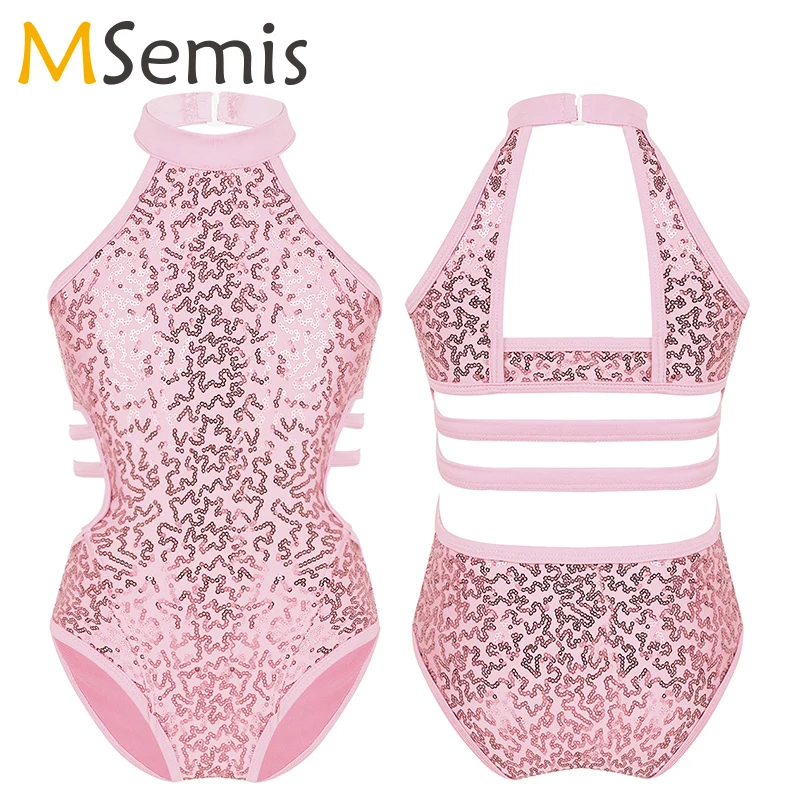 Top Trends: Sparkly Sequins Ballet Leotards For Girls Sleeveless Cutouts Back Strappy Waist Gymnastics Leotards Ballet Dance Costume Kids Shoppable Styles