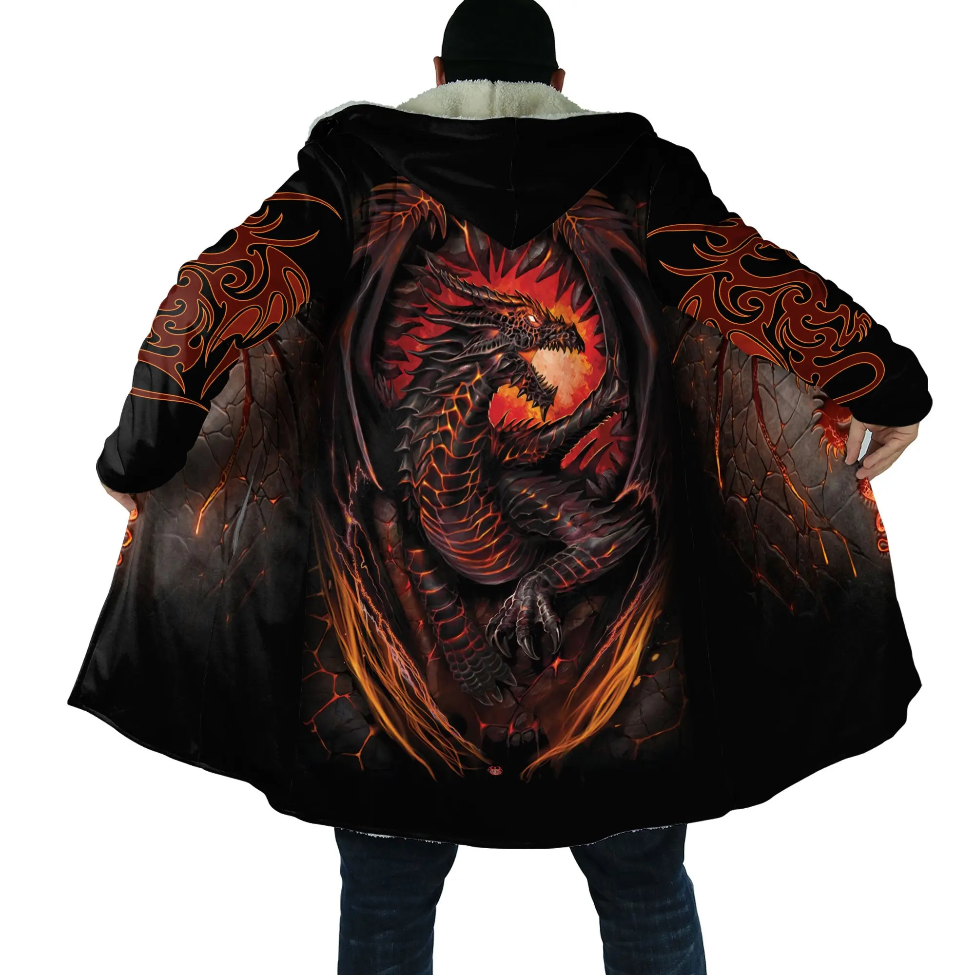 Top Trends: 2021 Winter Mens Cloak Skull And Dragon Armor Tattoo 3D Print Fleece Hooded Cloak Unisex Casual Thick Warm Cloak Coat PF30 Shoppable Styles