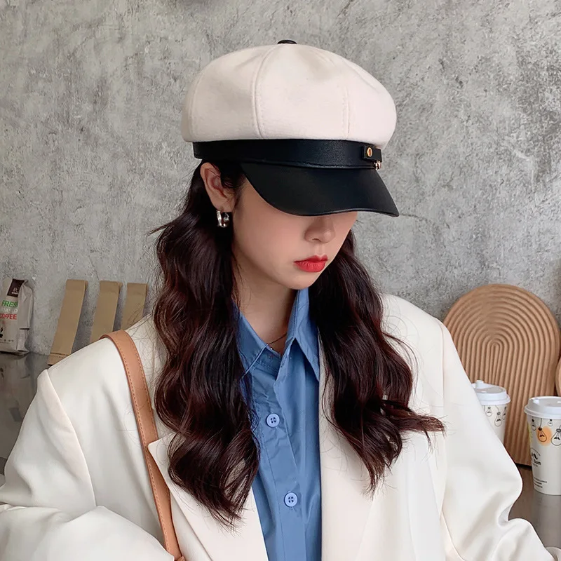 Top Trends: Panama Women&#039;s Octagonal Beret Leather Buckle Autumn Winter Retro Newsboy Painter Hat Fashion Outdoor Warm Cap K257 Shoppable Styles