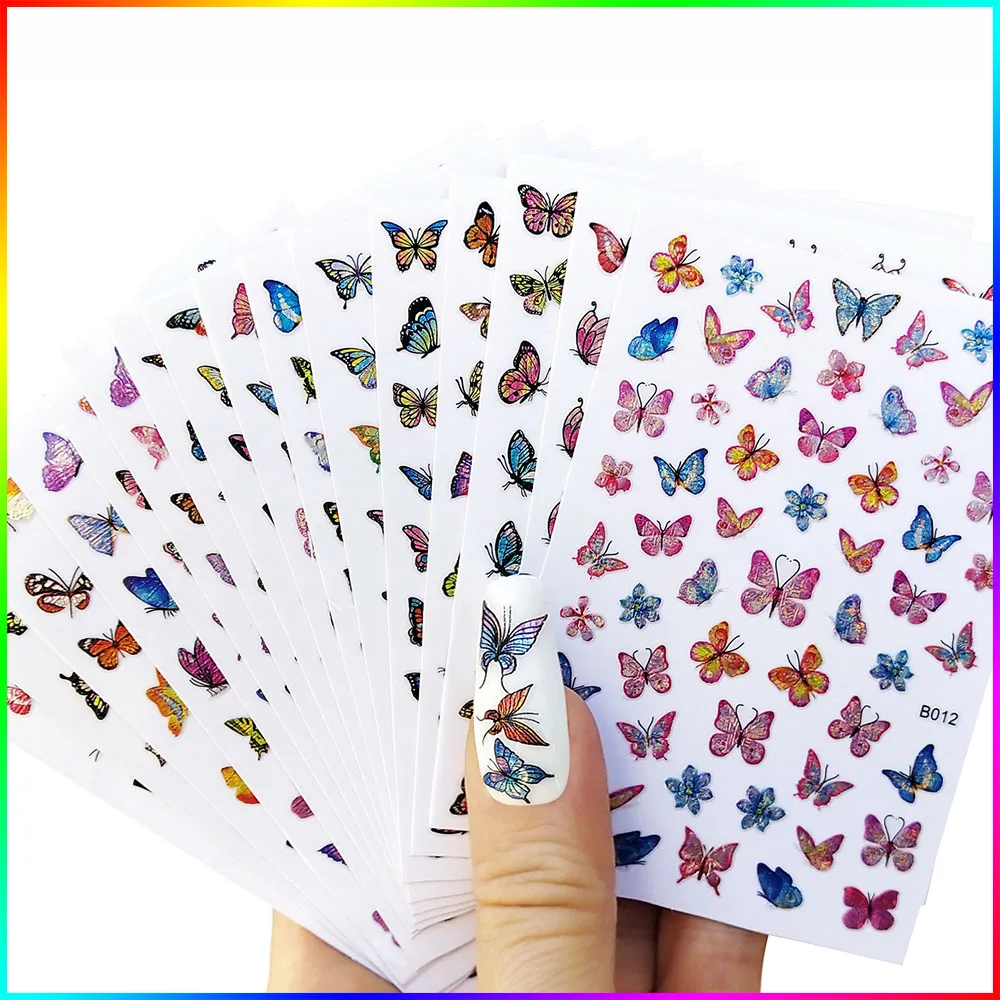 Top Trends: 16PCS / Set Cute Butterfly Pattern Decal 3D Holographic Nail Stickers Kit For Nails Sliders Decorations Manicure Art Design 1 Shoppable Styles