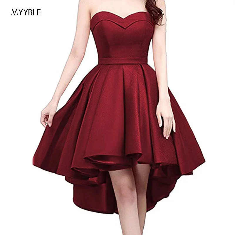 Top Trends: MYYBLE 2020 Short Strapless Prom Homecoming Dress Sweetheart High-Low Satin Party Gown Shoppable Styles