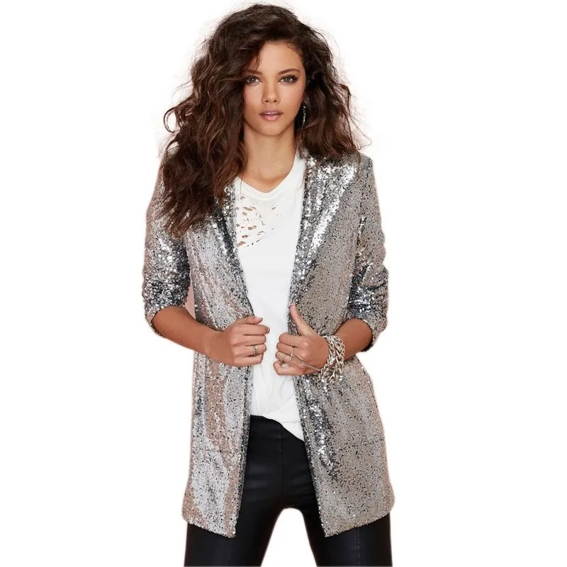 Top Trends: #5203 Spring 2023 Sequin Blazers Jacket Gold Silver Black Elegant Suit Coat Long Sleeved Night Club Shiny Blazer Women Cardigan Shoppable Styles