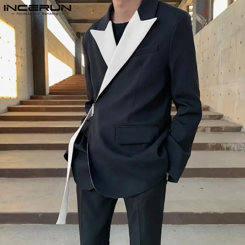 Top Trends: INCERUN Tops 2023 Korean Style Stylish New Men&#039;s Suits Casual Streetwear Stitching Color Suits Fashion Long-sleeved Blazer S-5XL Shoppable Styles