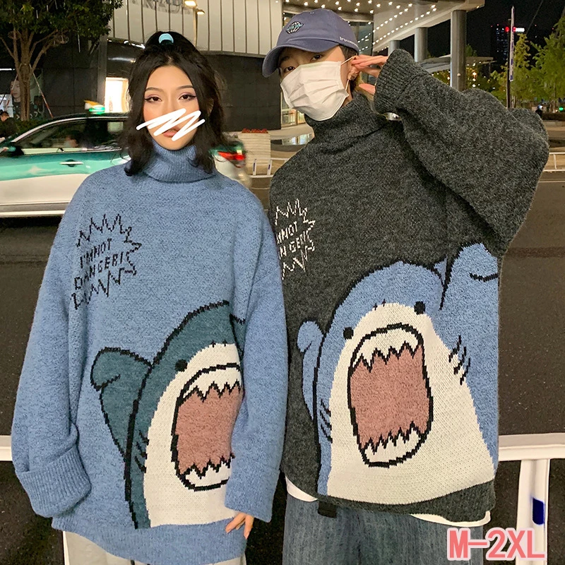 Top Trends: Couple Sweater Cartoon Shark Casual Loose Hip-hop Knitted Pullover Autumn And Winter Oversized Sweater Unisex Pullover Shoppable Styles