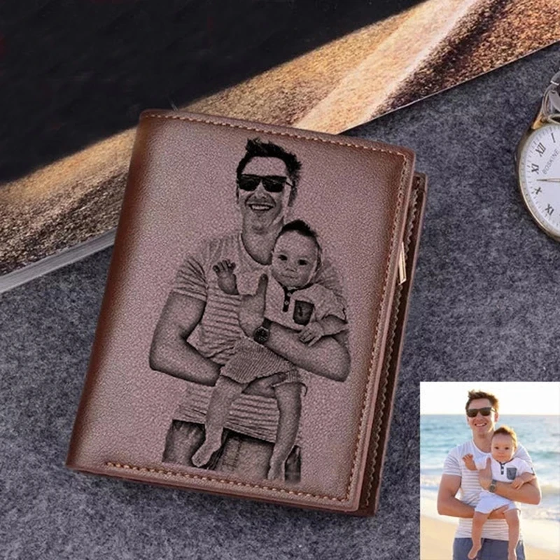 Top Trends: Engraved Wallets For Men Ultra-Thin Young Short PU Leather Wallet Fashion Custom Photo Engraving Father's Day Gift Wallet Shoppable Styles