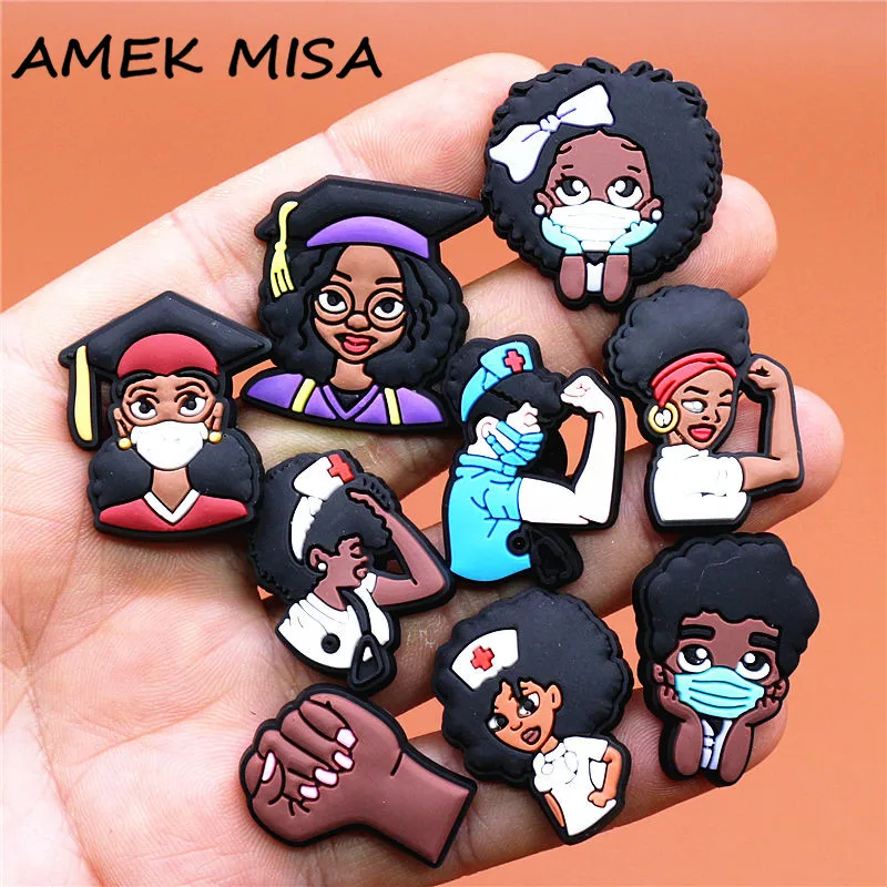 Top Trends: 1pcs Melanin PhD Shoe Charms Strong Nurse Doctor Cute Black Girl Shoe Accessories Decoration Fit Kids Party Gifts U246 Shoppable Styles