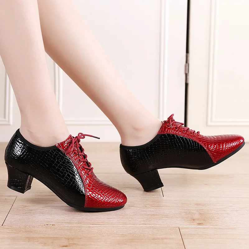 Top Trends: Latin Dance Shoes Female Head Layer Cowhide Stone Pattern Soft Rubber Sole Bottom Chacharum Ballad Ballroom Jazz Shoes Woman Shoppable Styles