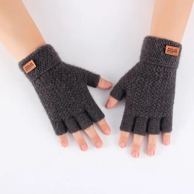 Top Trends: New Men's Winter Half-Finger Fingerless Clamshell Knitted Alpaca Warmth And Thick Fluffy Outdoor Riding Sports Driving Gloves Shoppable Styles