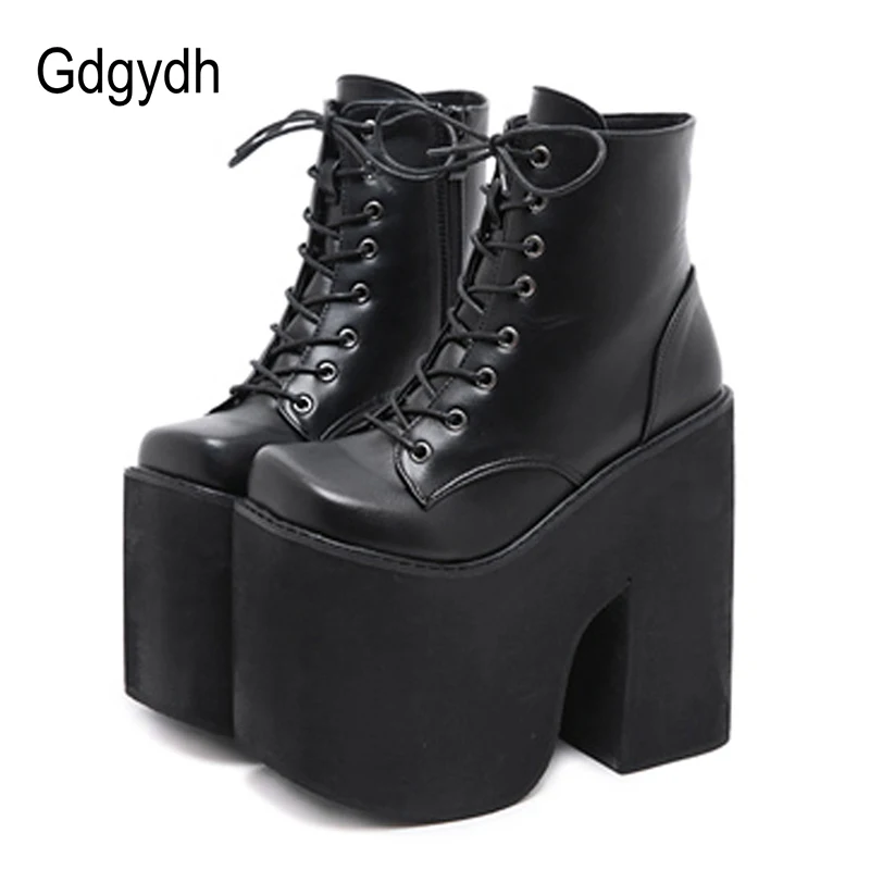 Top Trends: Gdgydh Chunky Heel Motorcycle Boots Women Platform Ankle Boots Lace Up Punk Cosplay Thick Sole Goth Girls Shoes Big Size 43 Shoppable Styles