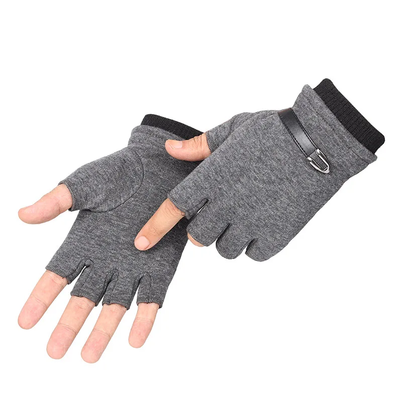 Top Trends: Fingerless Gloves Winter Gloves For Men Male Velvet Touch Screen Half Finger Jacquard Knit Driving Autumn Mitten Gloves Black Shoppable Styles