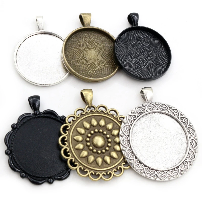 Top Trends: 5pcs 30mm Inner Size Antique Silver Plated And Bronze And Black Classic Style Cabochon Base Setting Charms Pendant Shoppable Styles