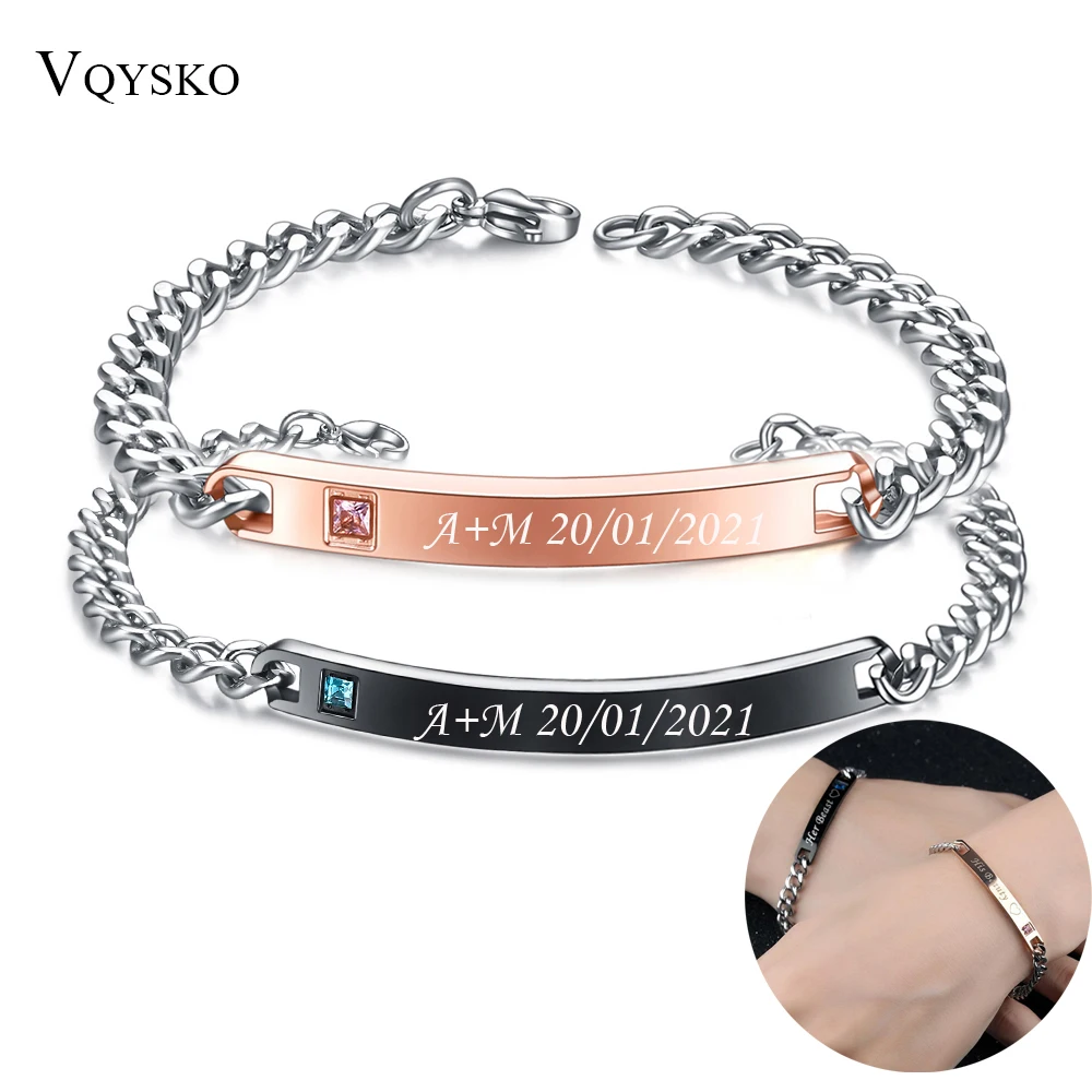 Top Trends: Personalize Custom Lovers Name Couple Bracelet For Women Men Gift Jewelry Stainless Steel Adjustable Chain Puzzle Bracelets Shoppable Styles