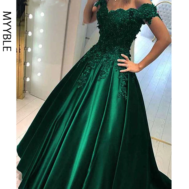 Top Trends: MYYBLE Long Floor Length Formal Dress Robe De Soiree Elegant Green Satin Evening Dresses Ball Gown Lace Sweetheart Evening Gowns Shoppable Styles