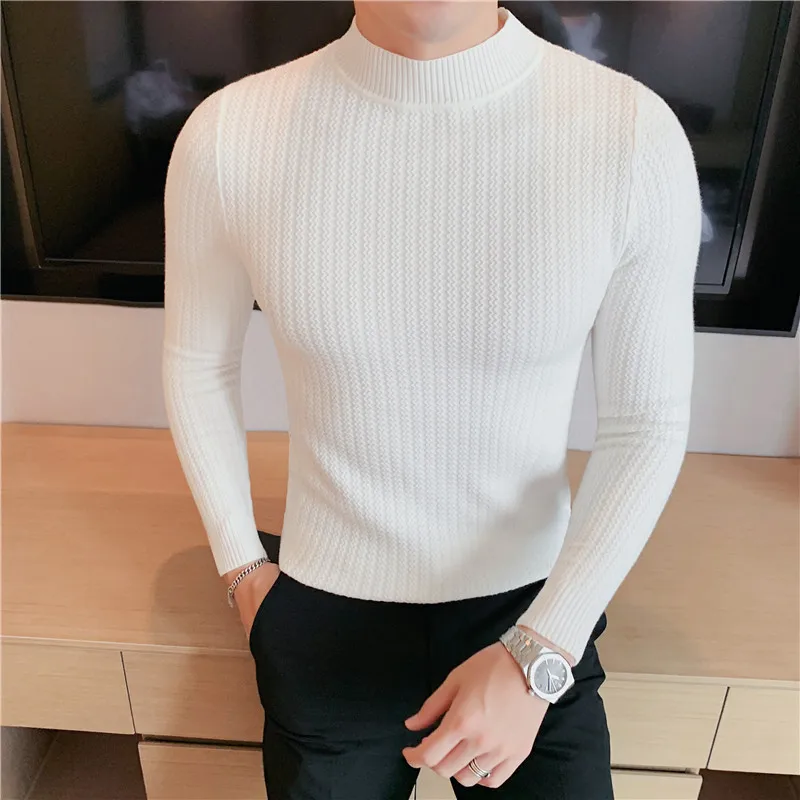 Top Trends: British Style Winter Warm Men Turtleneck Sweaters Solid Color Korean Man Casual Knitter Pullovers Harajuku Male Sweaters S-4XL Shoppable Styles