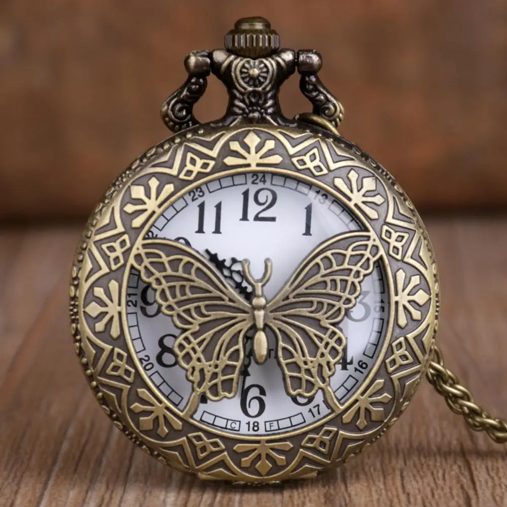 Top Trends: Vintage Butterfly Carving Hollow Design Pocket Watch Mens Womens Necklace Pendant Quartz Fob Watch Mens Womens Gifts Shoppable Styles