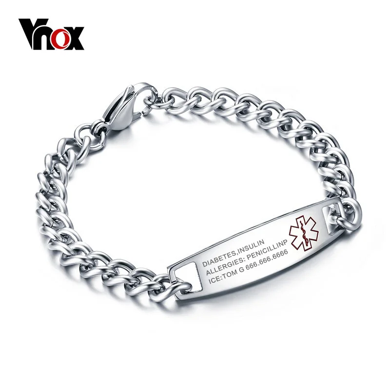 Top Trends: Vnox Free Custom Engrave Medical Identification Bracelet Bangle Stainless Steel Customization Jewelry Shoppable Styles