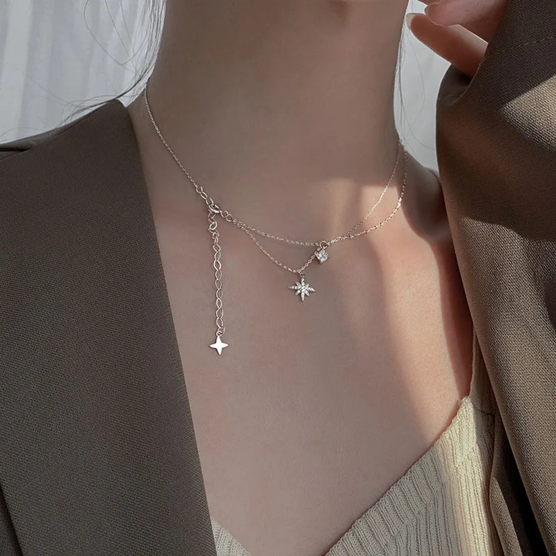 Top Trends: New 925 Sterling Silver Star Necklace Shiny Layered Pendant Charm Versatile Choker Clavicle Chain Exquisite Accessory Party Gift Shoppable Styles