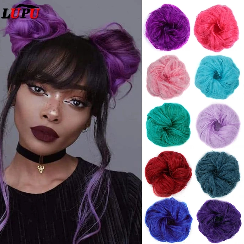 Top Trends: LUPU Synthetic Hair Bun Messy Scrunchies With Elastic Band Natural Fake Hair Tie Pieces Ponytail Colored Black Purple Pink Green Shoppable Styles