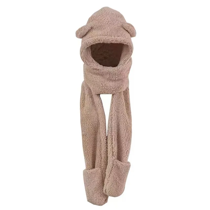 Top Trends: New Fashion Beanies Caps Winter Woman Scarf Cute Bear Ear Hat Girls Warm Head Hood Plush Hat Scarf Set Casual Women Bonnet Caps Shoppable Styles - Image 6