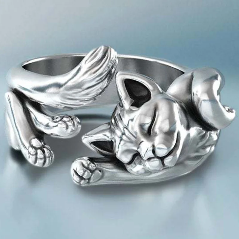 Top Trends: New Vintage Cute Cat Rings Women Jewelry Birthday Gift Trendy Open Size 925 Sterling Silver Ring Girl Party Accessories KOFSAC Shoppable Styles