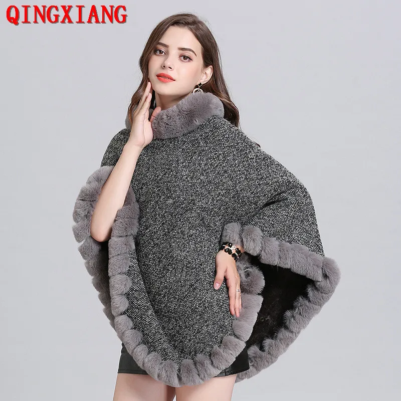 Top Trends: 10 Colors Velvet Warm Pullover Cloak Winter Hole Faux Rabbit Fur Street Wear Women Capes Solid Poncho Knitted O Neck Loose Coat Shoppable Styles