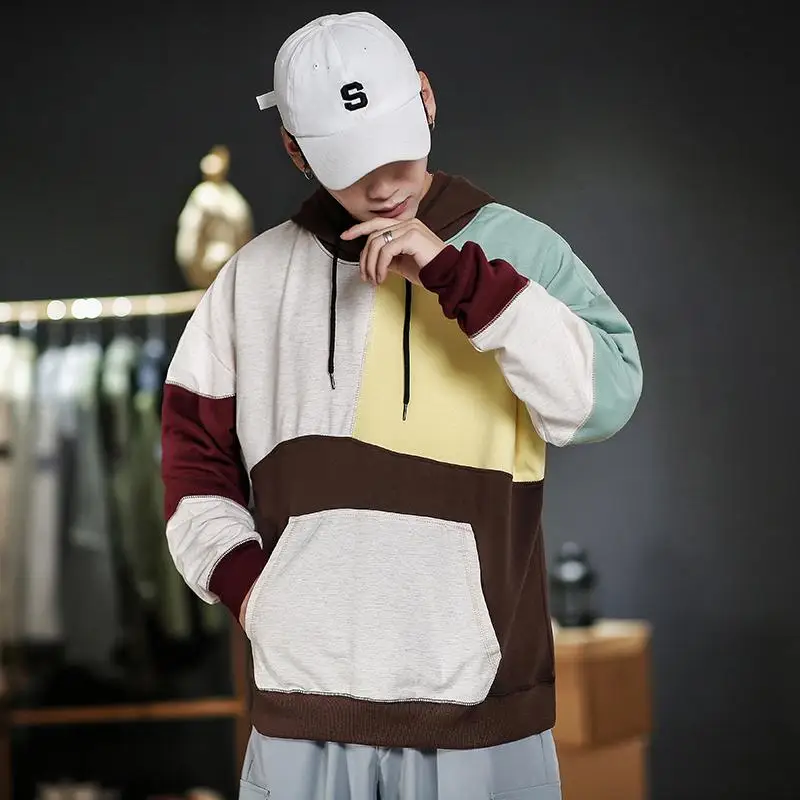 Top Trends: Lose Weight Hoodies Men Contrast Color Hoody With Hat Y2K Aesthetic 90S Patchwork Hoodie Cool Sweatshirts 2021 Shoppable Styles