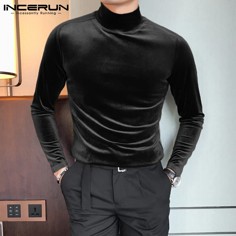 Top Trends: 2023 Men T Shirt Solid Color Velour Turtleneck Long Sleeve Casual Undershirt Men Cozy Streetwear Leisure Camisetas S-5XL INCERUN Shoppable Styles