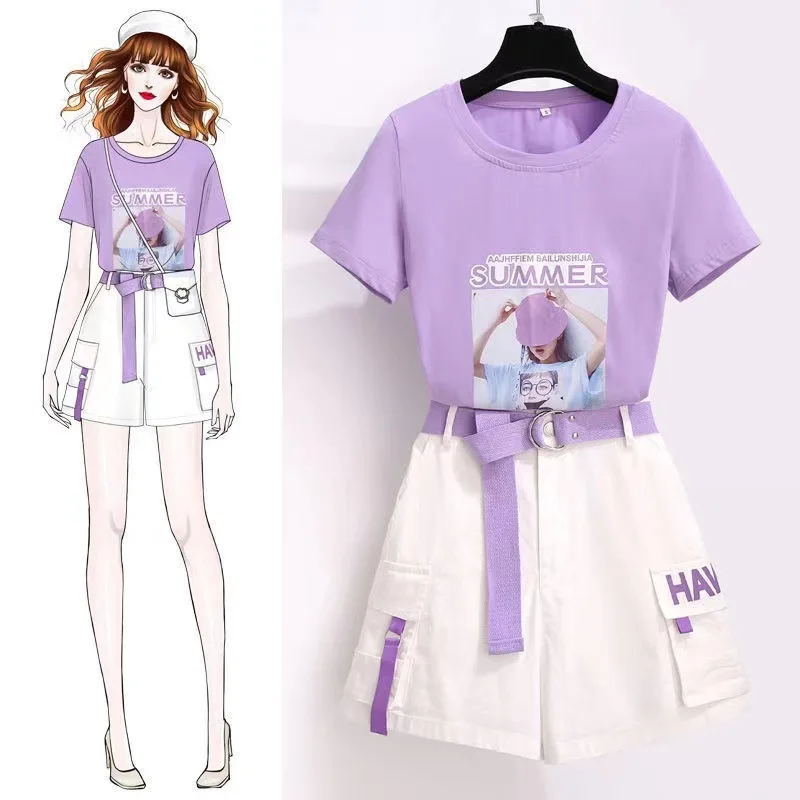 Top Trends: 2022 New Casual Suit Female Printed T-Shirt Shorts Two-Piece Set Summer Trend Top Blouse Girl High Waist Sexy Simple Pants Shoppable Styles