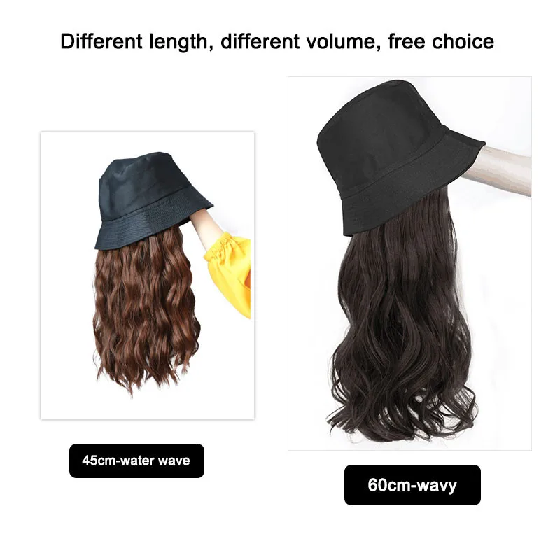 Top Trends: DIANQI Synthetic Wig For Women, natural Wavy Black / Brown Hair, connection With Black Fisherman Hat, No Adjustable For Girls Shoppable Styles - Image 5