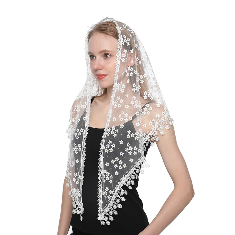 Top Trends: Women Triangle Scarf For Church Prayer Shawl Embroidered Lace Veil Floral Headcovering Tassel Veils Mantillas For The Church&#039;s Shoppable Styles