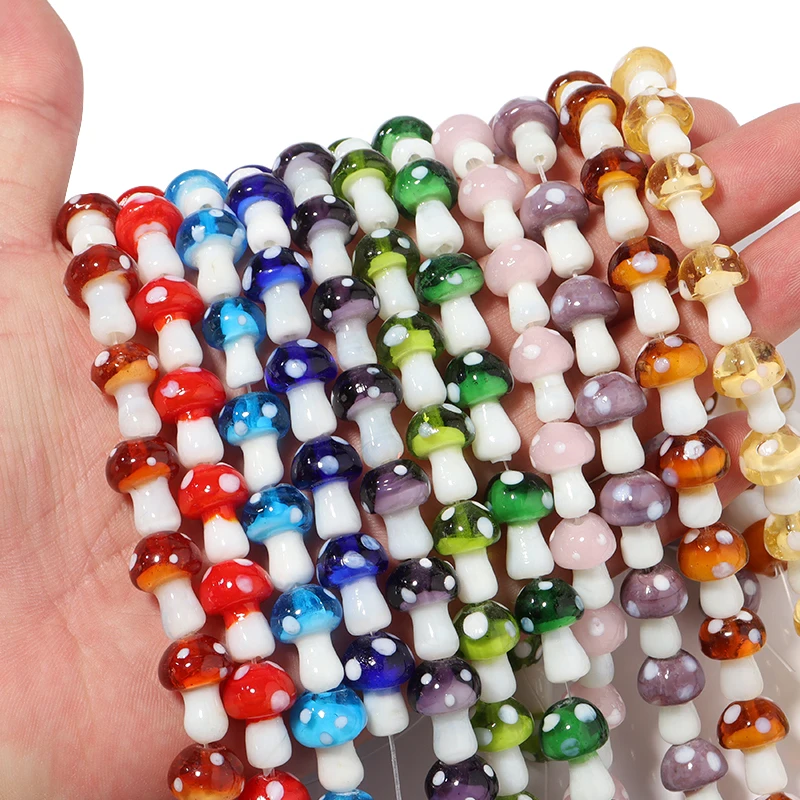 Top Trends: 10 / 20pcs / lot Mixed Colors Lampwork Mushroom Beads Glass Beads For Diy Jewelry Making Necklace Bracelet Accessories Wholesale Shoppable Styles