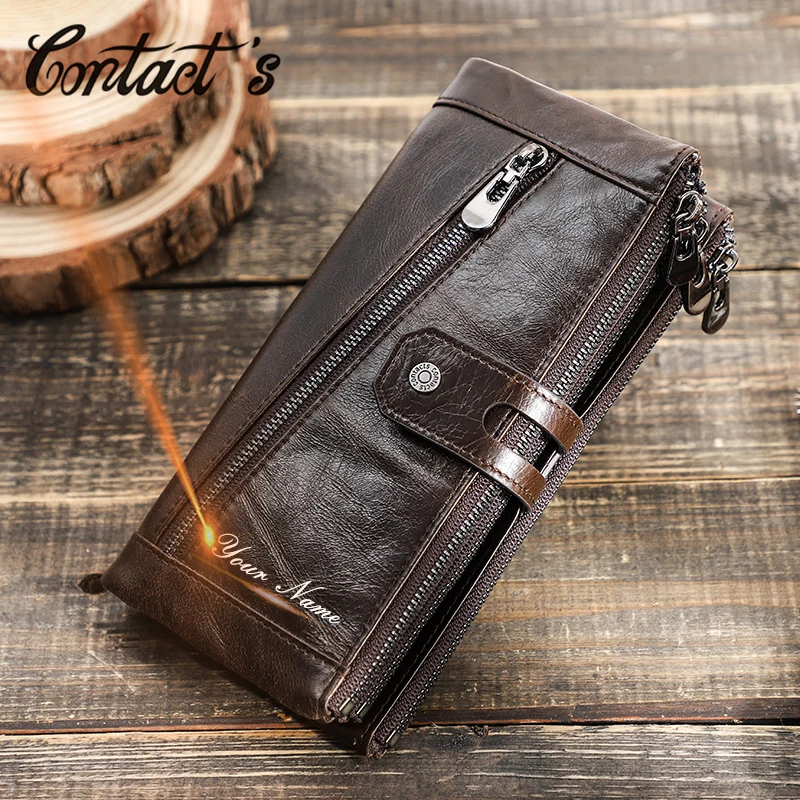 Top Trends: Contact's Free Engraving Genuine Leather Wallet Men Zipper Capacity Male Long Money Purse Phone Pocket Card Holder New Portfel Shoppable Styles