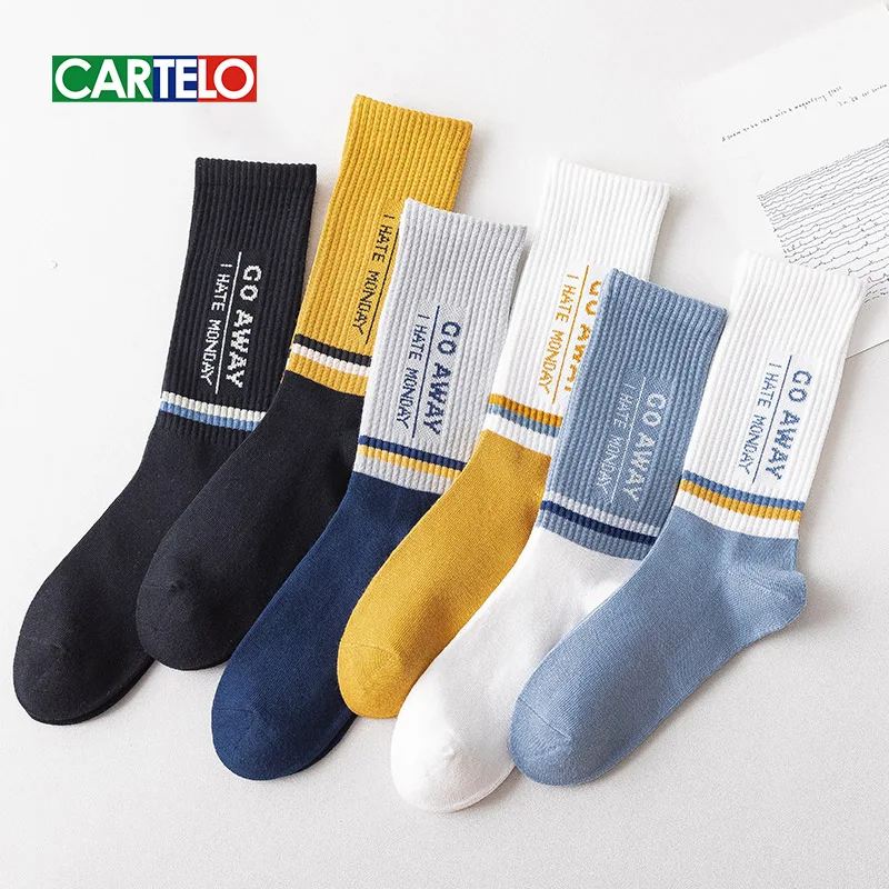 Top Trends: CARTELO Fashion Striped Letters Men&#039;s Socks New Casual Sport High Tube Socks Soft Breathable Cotton 4 Season Male Носки мужски Shoppable Styles