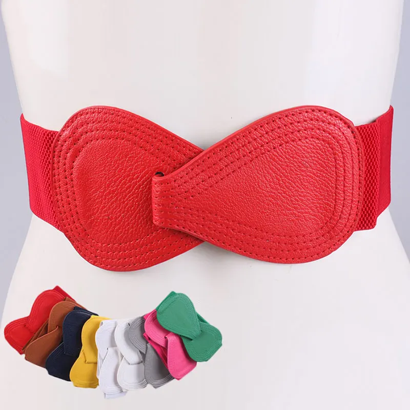 Top Trends: Female Waist Belt Lady Bow Waistbands Fashion Red Elastic Waistband Solid Black White Yellow Wide Belt Faux Leather Corset Belt Shoppable Styles