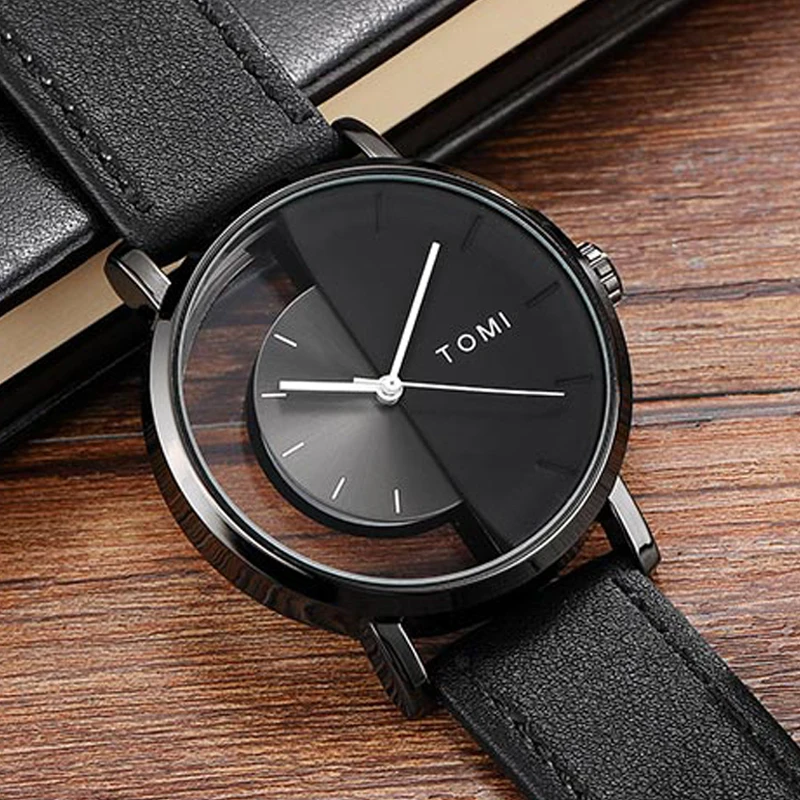 Top Trends: Unique Creative Half Transparent Unisex Watch Clock For Men Women Couple Geek Stylish Leather Wrist Watches Fashion Quartz Watch Shoppable Styles