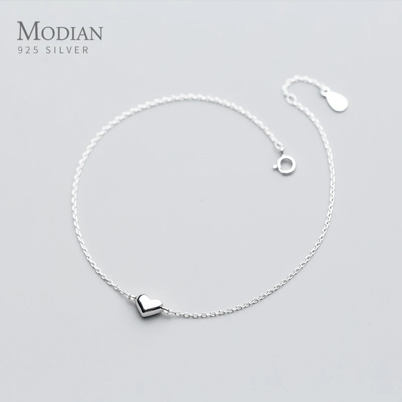 Top Trends: Modian Fashion Cute Heart Ankle For Women Real Solid 925 Sterling Silver Simple Link Chain Ankle Ethnic Style Fine Jewelry Shoppable Styles