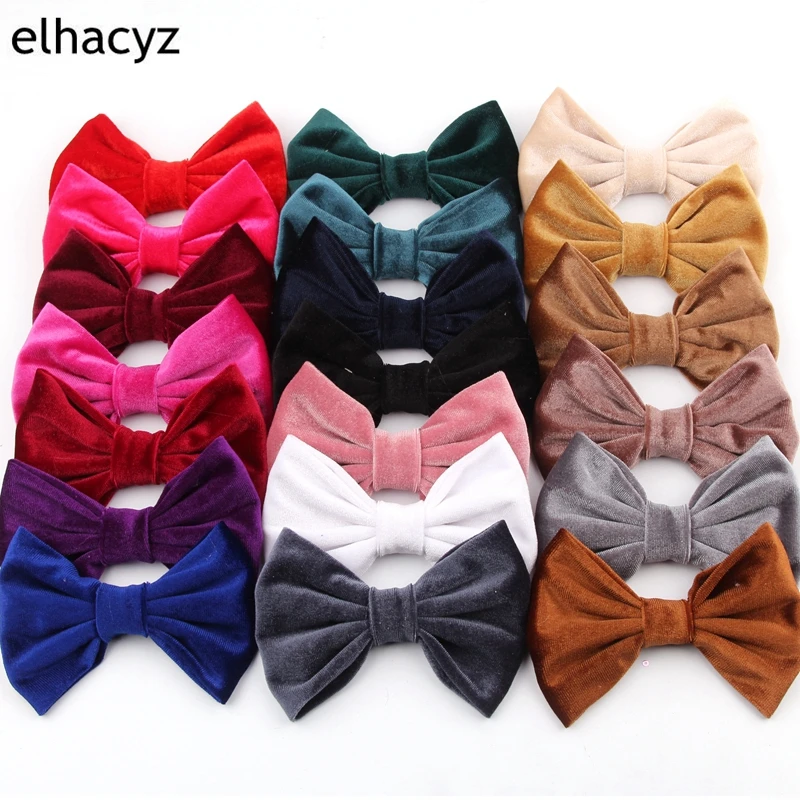 Top Trends: 10pcs / lot New 5&quot; Big Smooth Velvet Kids Hair Bows Multi Colors Velvet Bow For Headband Hair Clips Autumn&amp;Winter Headwear Shoppable Styles