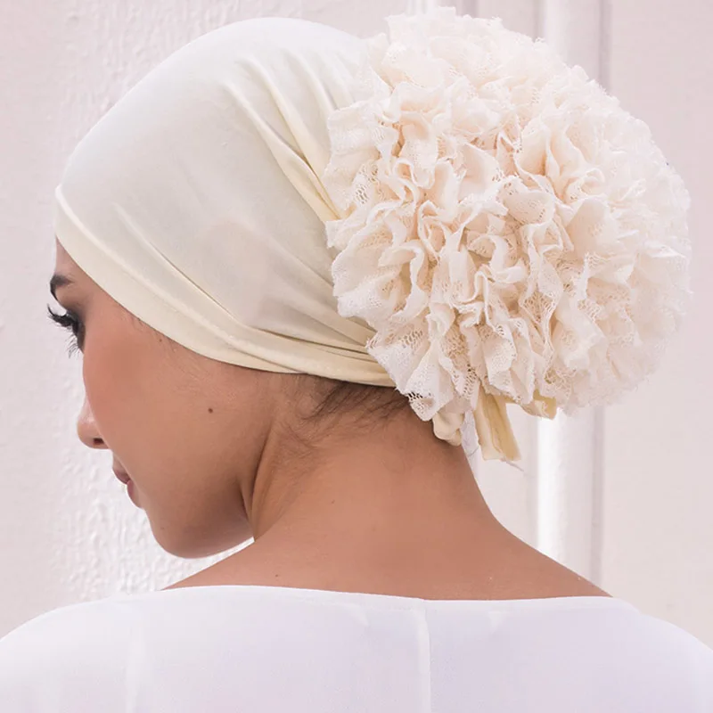 Top Trends: Under Hijab Caps Big Flower Volumizer Scrunchie Muslim Inner Hijab Turbans Islamic Headwear Accessories Female Head Wraps Bonnet Shoppable Styles