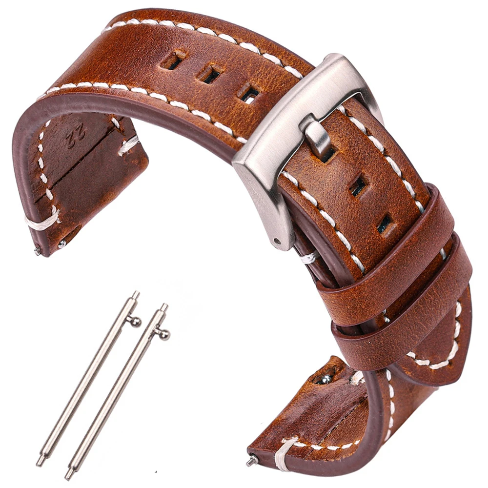 Top Trends: Genuine Leather Watch Band Strap Manual Men Thick 7 Colors 18mm 20mm 22mm 24mm Watchbands Stainless Steel Buckle Accessories Shoppable Styles