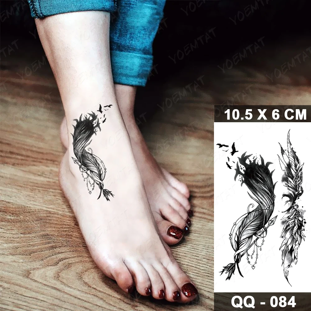 Top Trends: Henna Waterproof Temporary Tattoo Sticker Black Feather Cute Child Wrist Ankle Sexy Tattoos Body Art Flash Fake Tatoo Women Men Shoppable Styles - Image 2