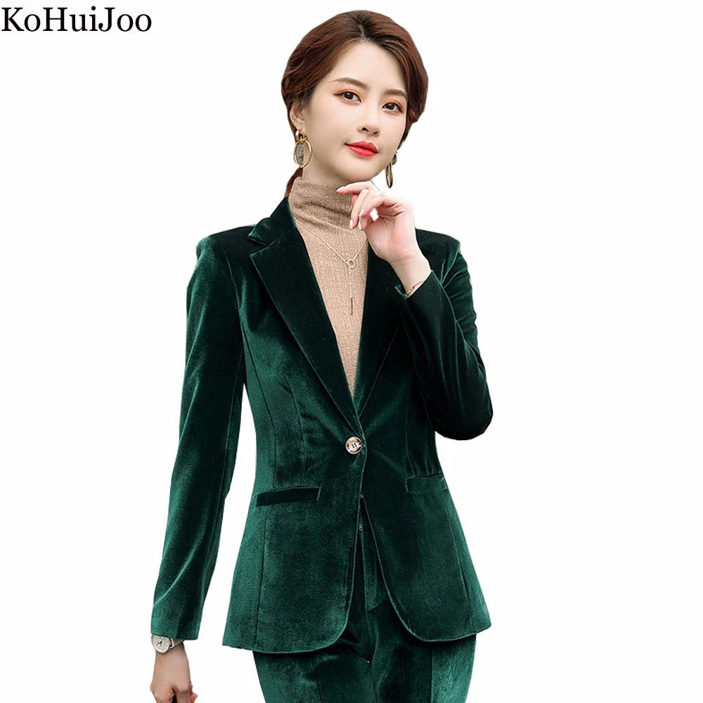 Top Trends: Green Blue Velvet Blazer Ladies Elegant Slim Single Button Suit Jackets Large Size Women Blazer Jackets Casual Outwear 3XL 4XL Shoppable Styles