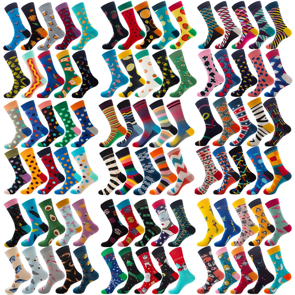 Top Trends: Big Size Colorful Cotton Socks Men Christmas Striped Dot Animal Fruit Food Casual Fashion Winter Crew Socks Funny Men Socks Shoppable Styles