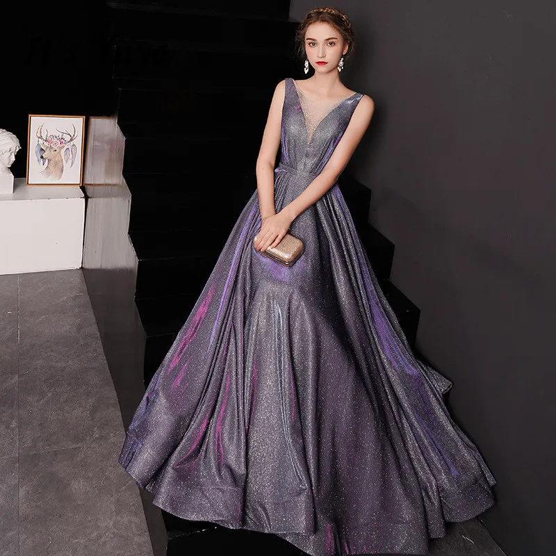 Top Trends: It's YiiYa Evening Dress Shining Gradient Color Purple Formal Dresses Little Crystal V-neck Tank Lace Up Long Party Gown E034 Shoppable Styles